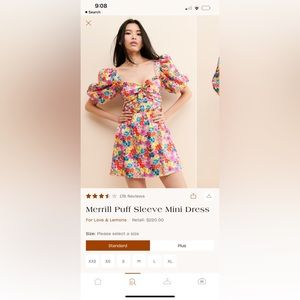 For Love and Lemons Floral “Merrill Puff Sleeve Mini Dress”